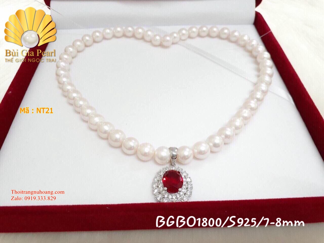 Vòng cổ Ngọc trai phối mặt Đá đỏ Sang Trọng & Quý Phái. NT21
